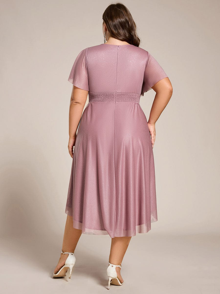 Plus Size Glitter Round Neck Midi Wedding Guest Dress #color_Purple Orchid