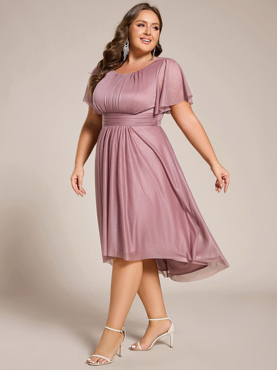 Glitter Round Neck Midi Wedding Guest Dress #color_Purple Orchid