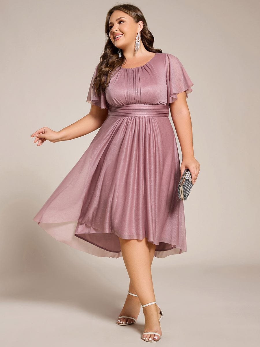 Glitter Round Neck Midi Wedding Guest Dress #color_Purple Orchid