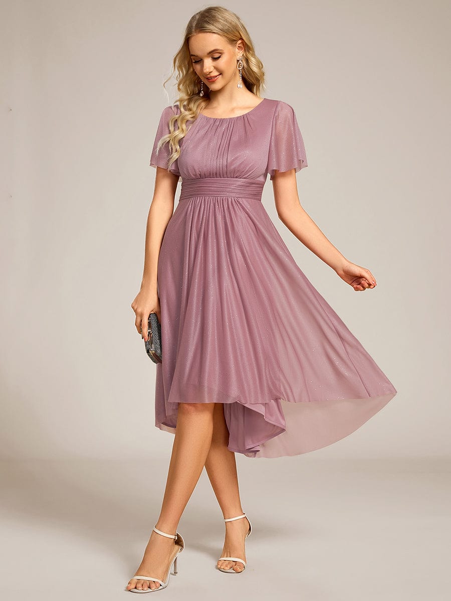 Glitter Round Neck Midi Wedding Guest Dress #color_Purple Orchid