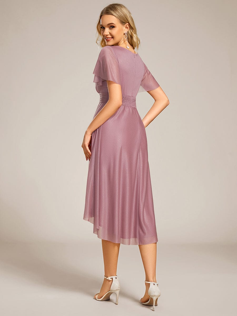 Glitter Round Neck Midi Wedding Guest Dress #color_Purple Orchid