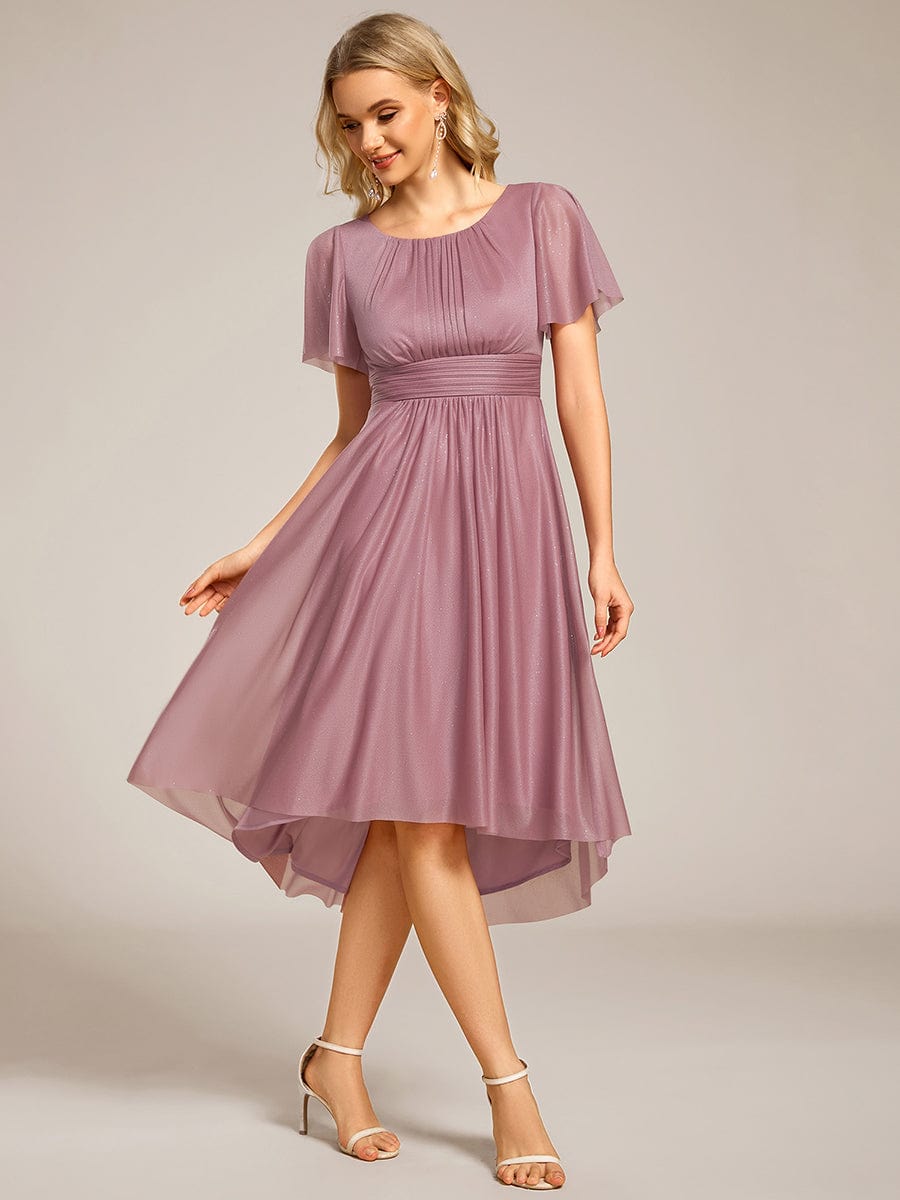 Glitter Round Neck Midi Wedding Guest Dress #color_Purple Orchid