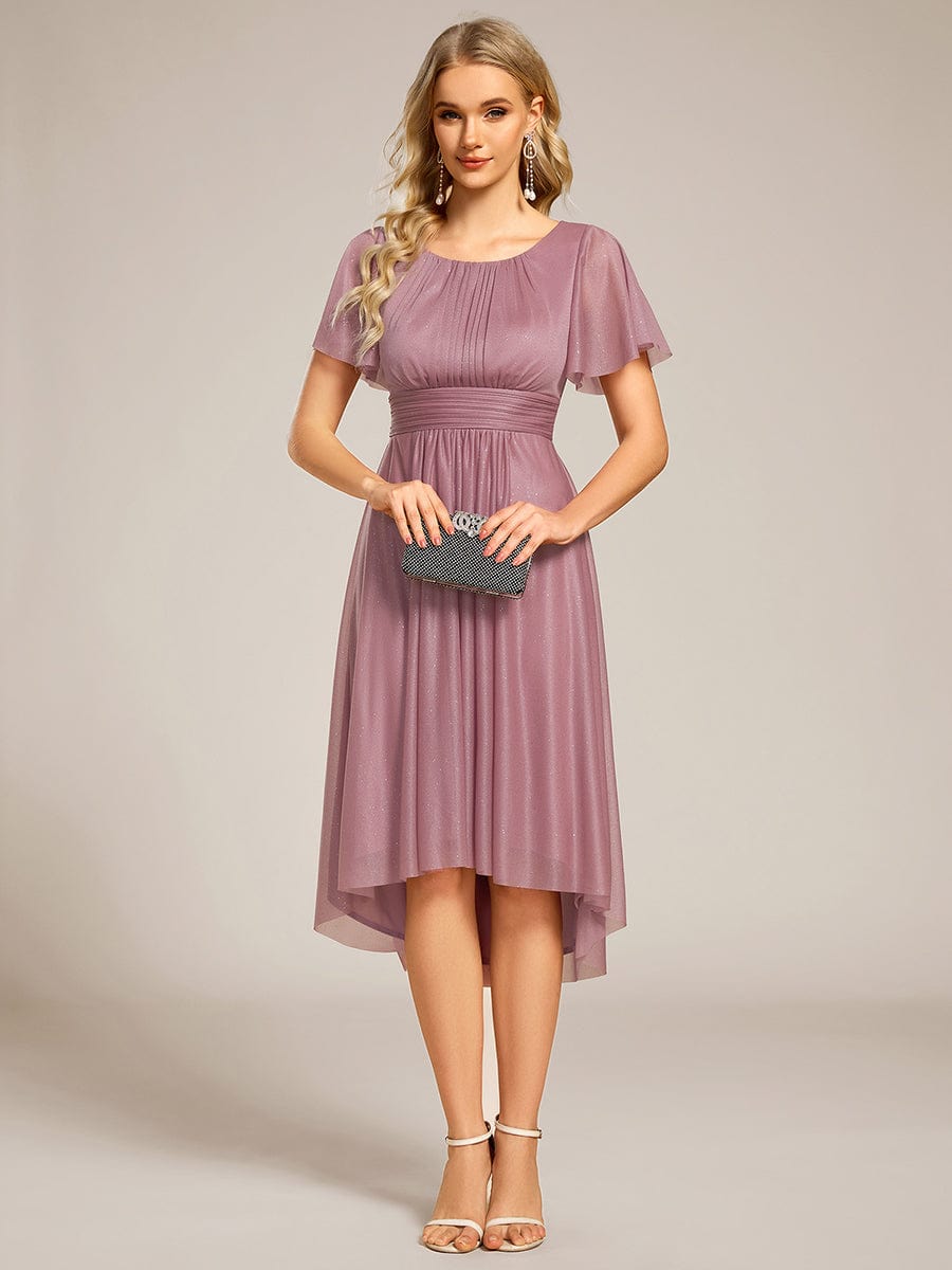 Glitter Round Neck Midi Wedding Guest Dress #color_Purple Orchid