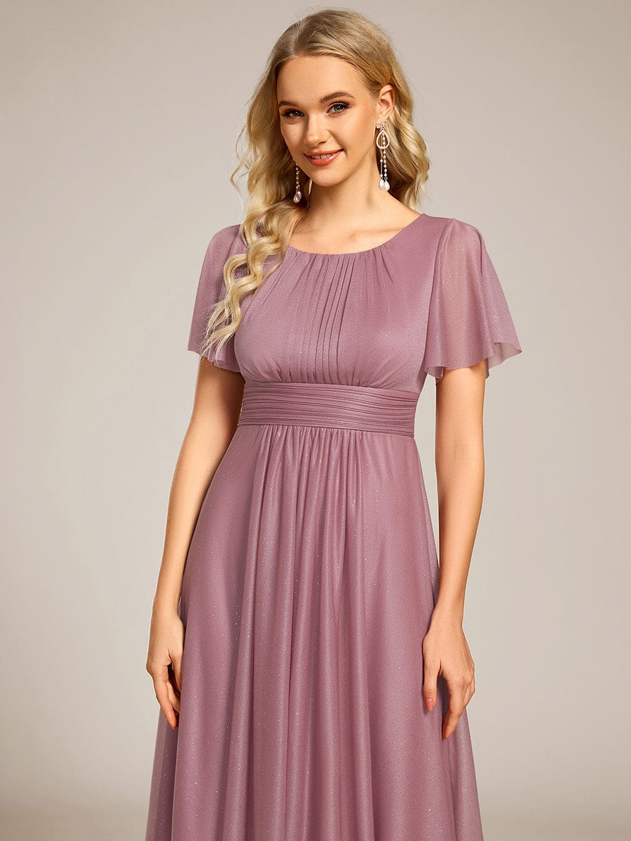 Glitter Round Neck Midi Wedding Guest Dress #color_Purple Orchid