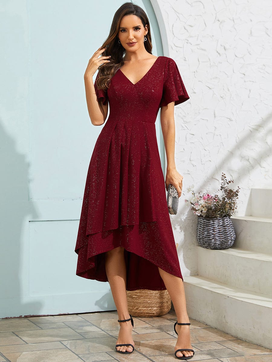 Burgundy wedding guest dress uk best sale