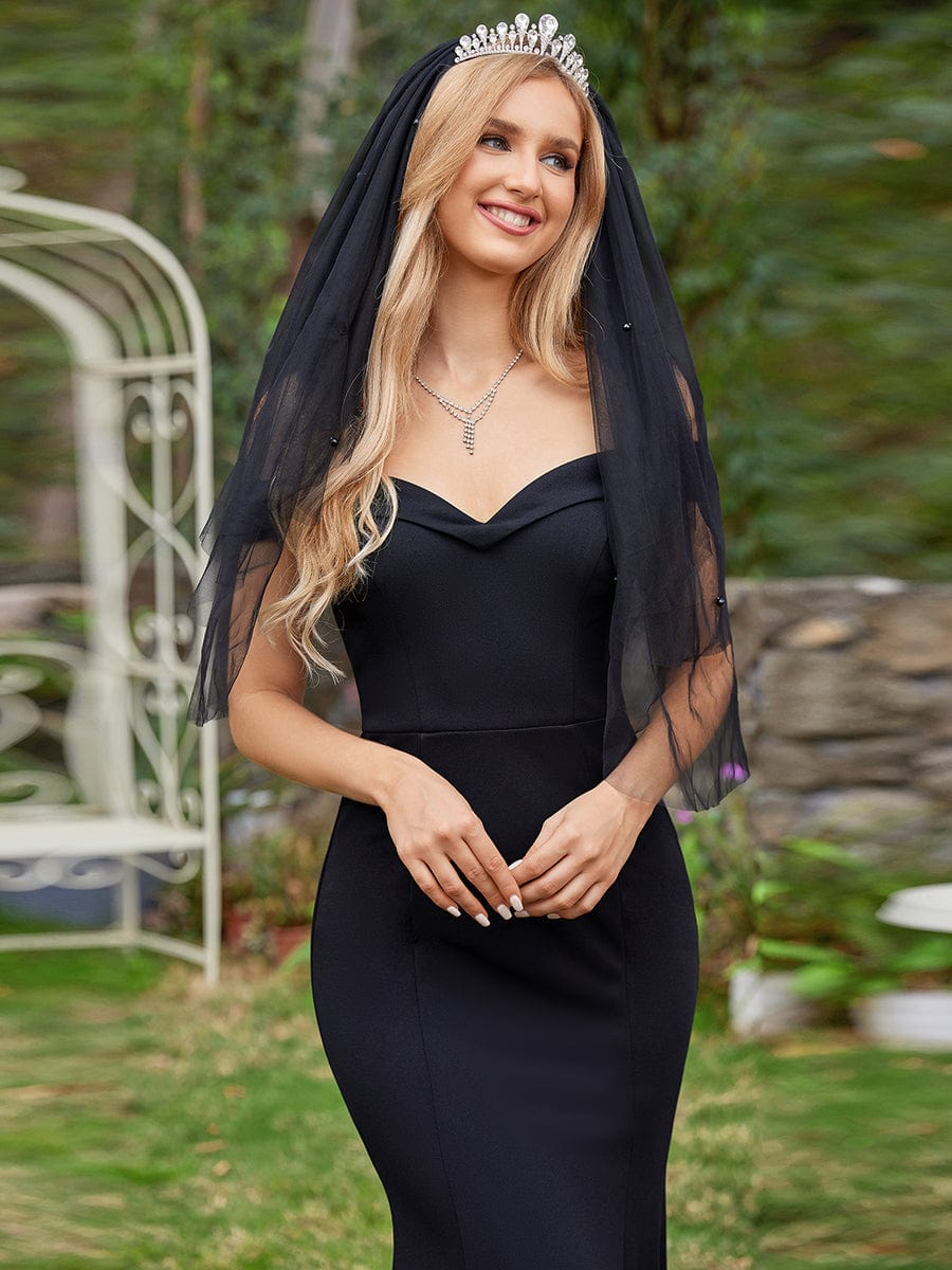 Plain Solid Color Off Shoulder Mermaid Wedding Dress #color_Black