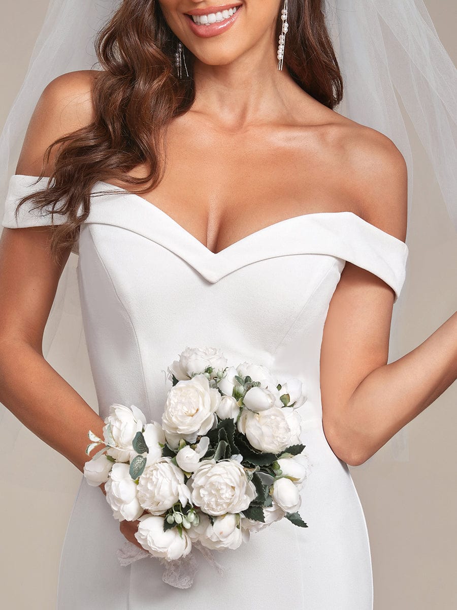 Plain Solid Color Off Shoulder Mermaid Wedding Dress #color_Cream