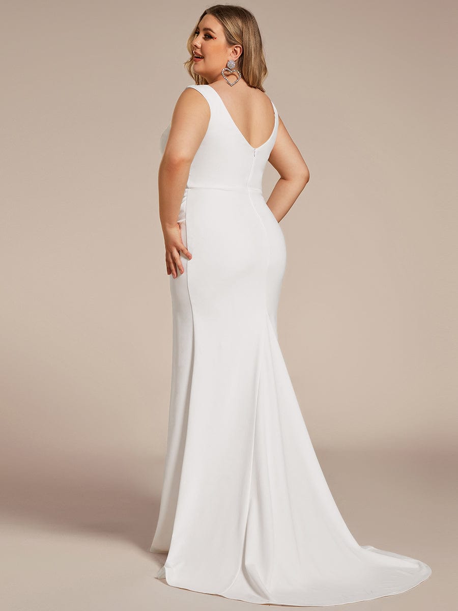 Sleeveless Ruched Sweetheart Fit and Flare Wedding Dress #color_White