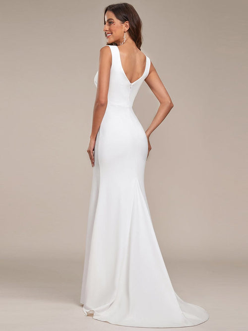 Thick Strap Low Back Ruched Slit Long Wedding Dress - Ever-Pretty UK