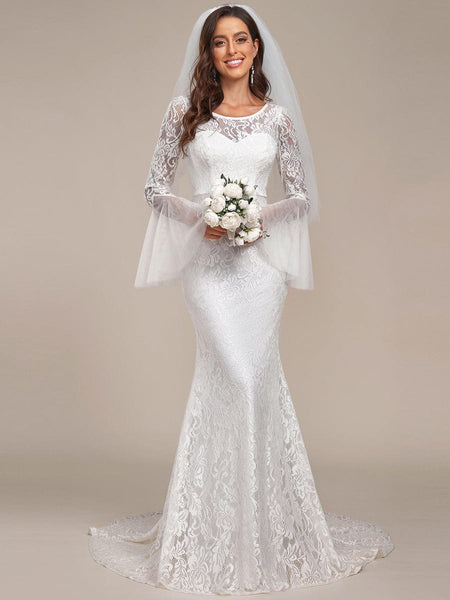 See Through Maxi Fishtail Wedding Dress with Lace Ever Pretty UK