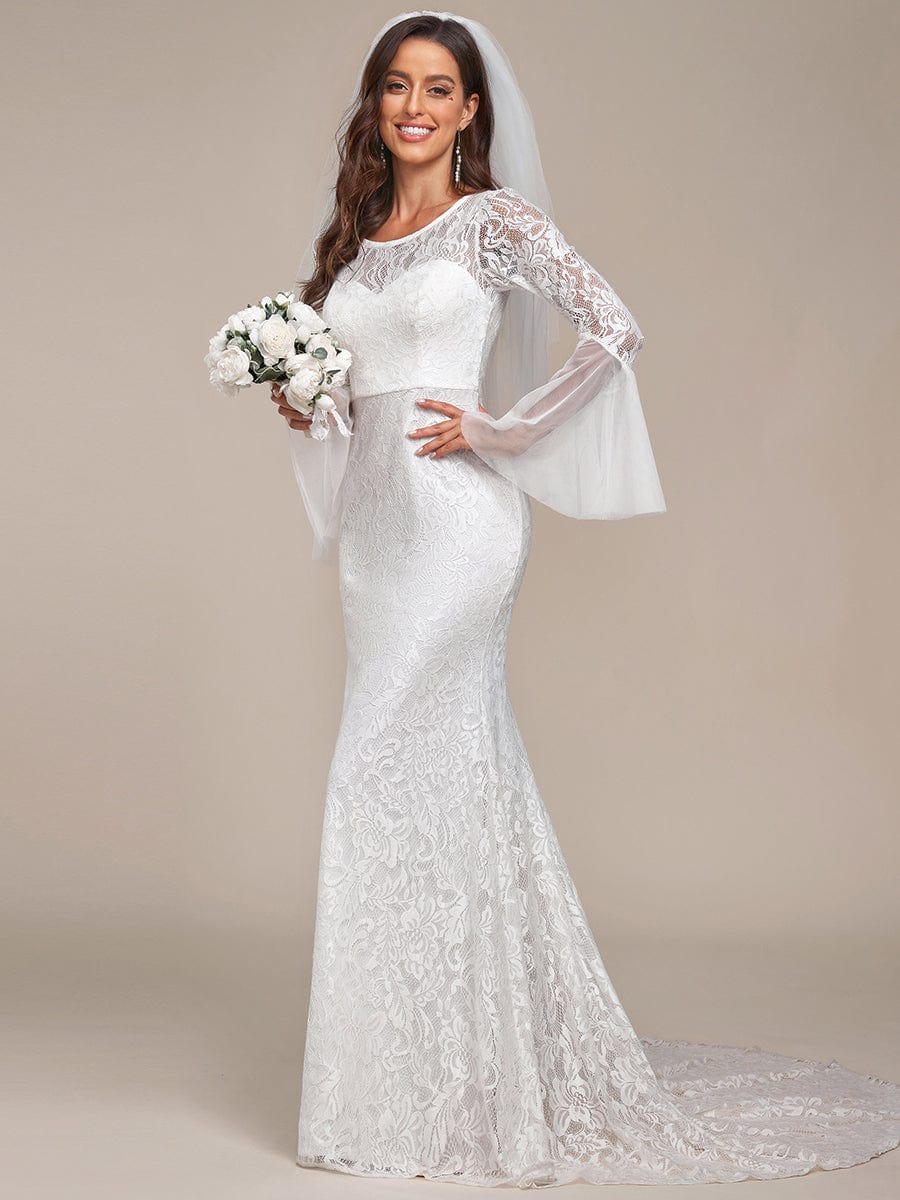 Romantic V Back Mermaid Lace Wedding Dress #color_Cream