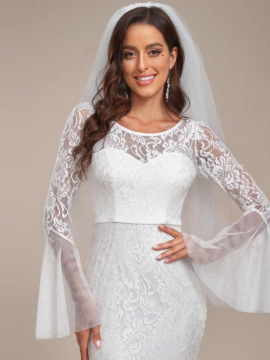 Romantic V Back Mermaid Lace Wedding Dress #color_Cream