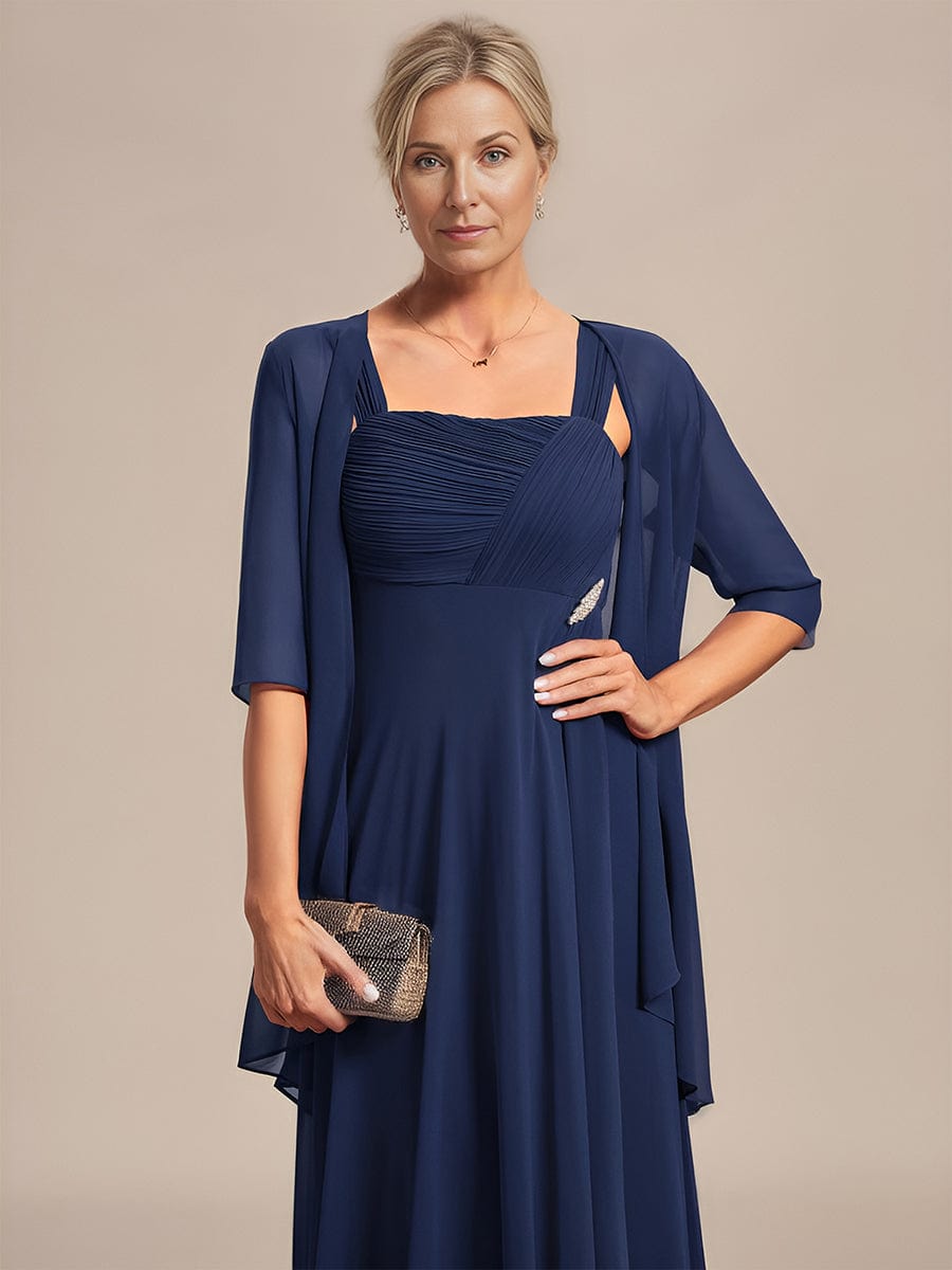 Two-Piece Square Neck Mother of the Bride Dress with Chiffon Top #color_Navy Blue