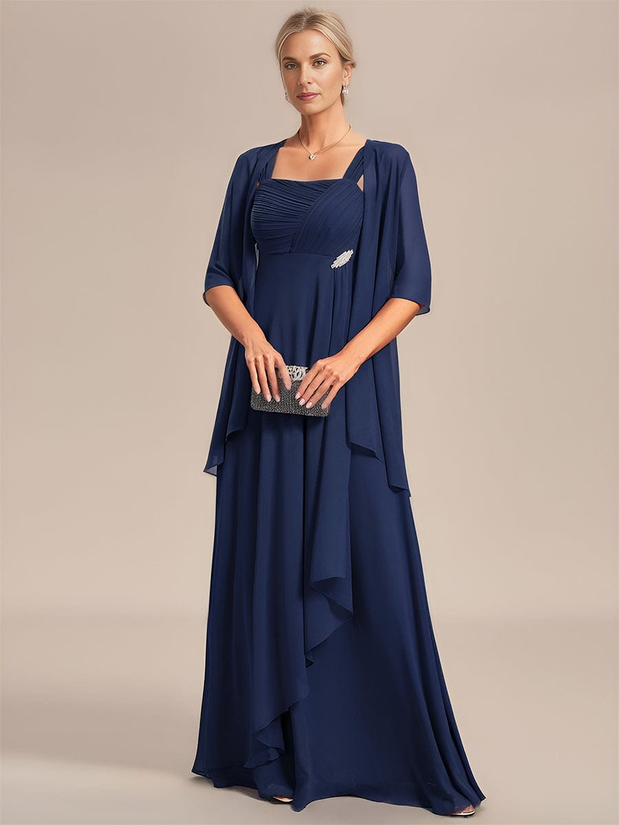 Two-Piece Square Neck Mother of the Bride Dress with Chiffon Top #color_Navy Blue