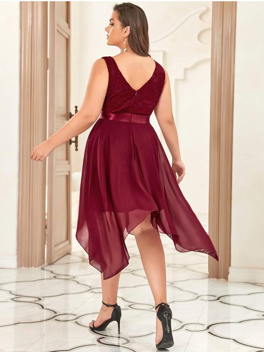 Stunning V Neck Lace Chiffon Bridesmaid Dress #color_Burgundy