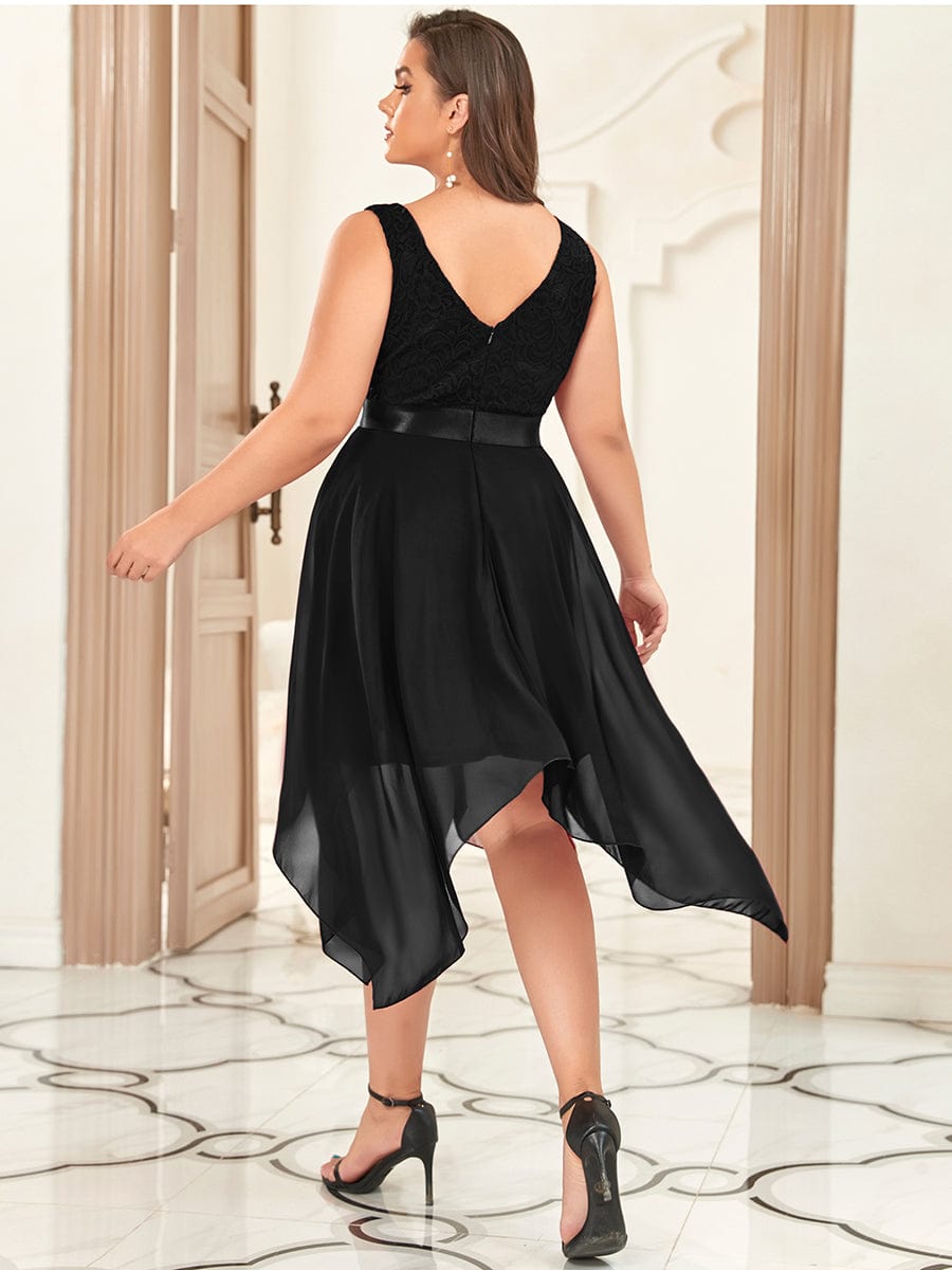 Stunning V Neck Lace Chiffon Bridesmaid Dress #color_Black