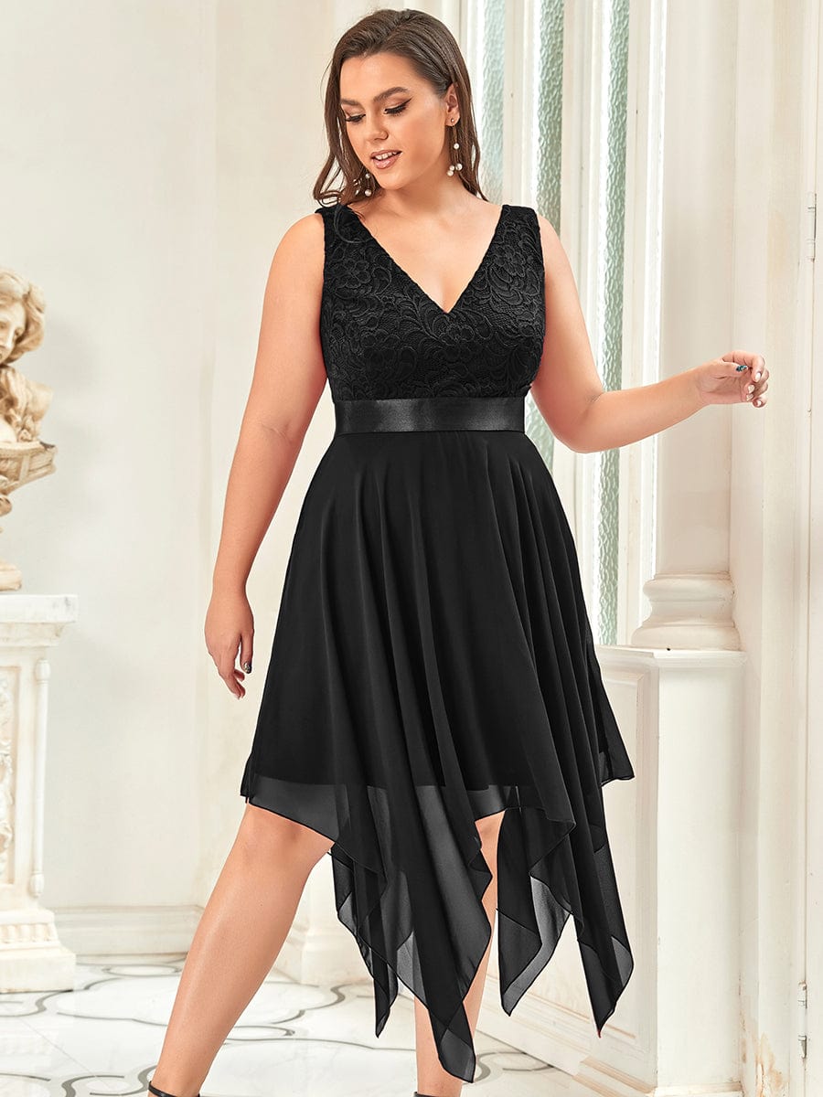 Stunning V Neck Lace Chiffon Bridesmaid Dress #color_Black