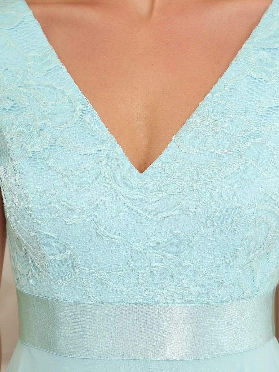 Stunning V Neck Lace Chiffon Bridesmaid Dress #color_Sky Blue