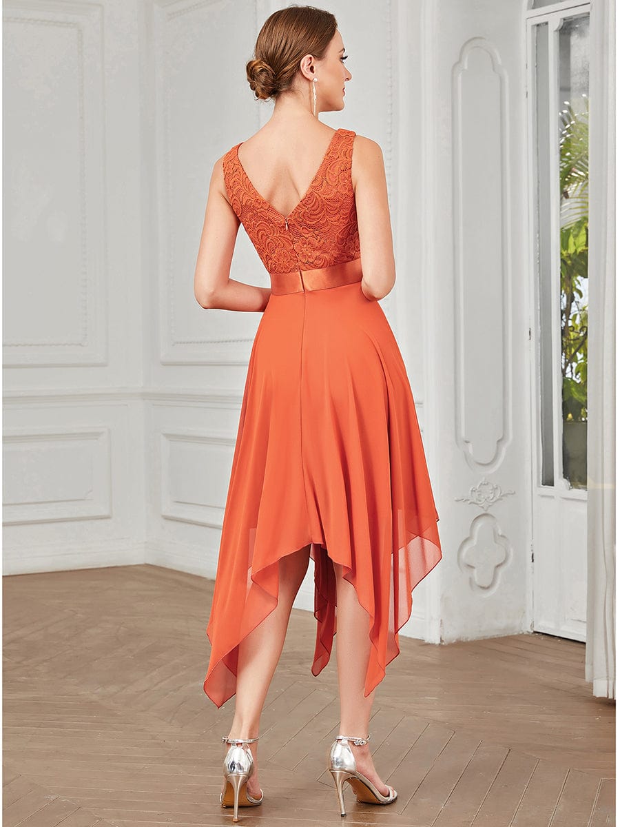 Stunning V Neck Lace Chiffon Bridesmaid Dress #color_Burnt Orange