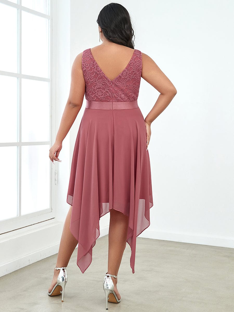 Stunning V Neck Lace Chiffon Bridesmaid Dress #color_Cameo Brown