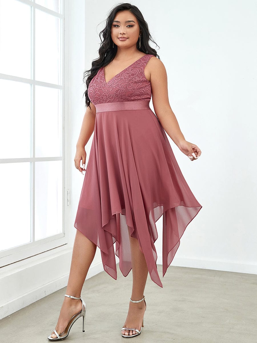 Stunning V Neck Lace Chiffon Bridesmaid Dress #color_Cameo Brown