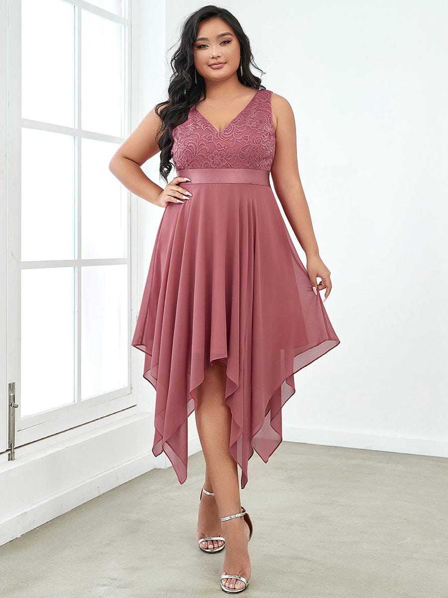 Stunning V Neck Lace Chiffon Bridesmaid Dress #color_Cameo Brown