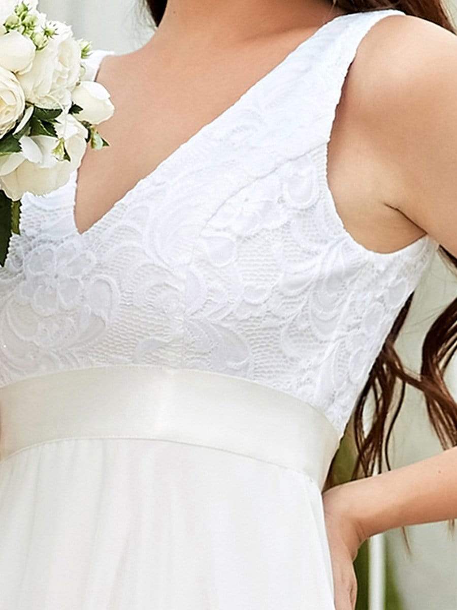 Stunning V Neck Lace Chiffon Bridesmaid Dress #color_Cream