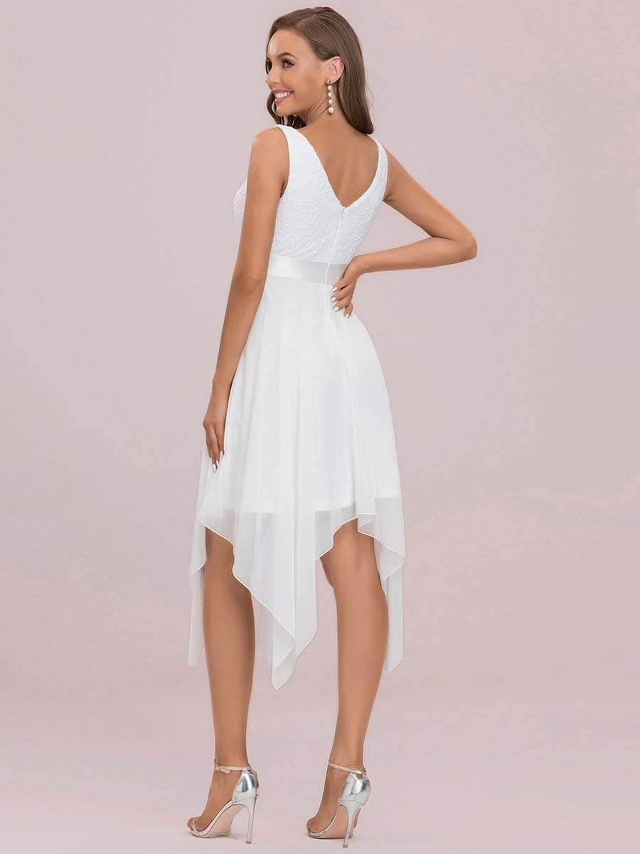 Stunning V Neck Lace Chiffon Bridesmaid Dress #color_Cream