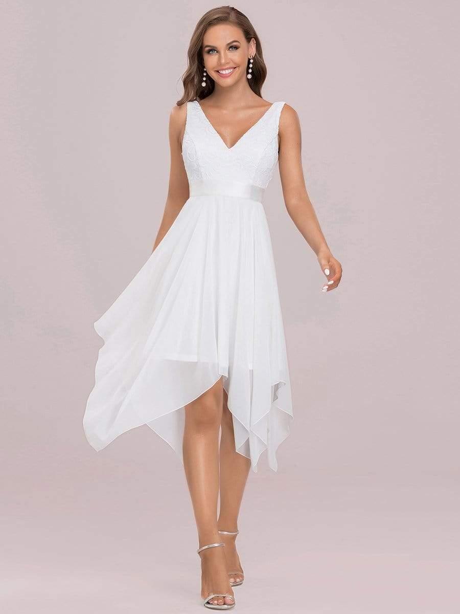 Stunning V Neck Lace Chiffon Bridesmaid Dress #color_Cream