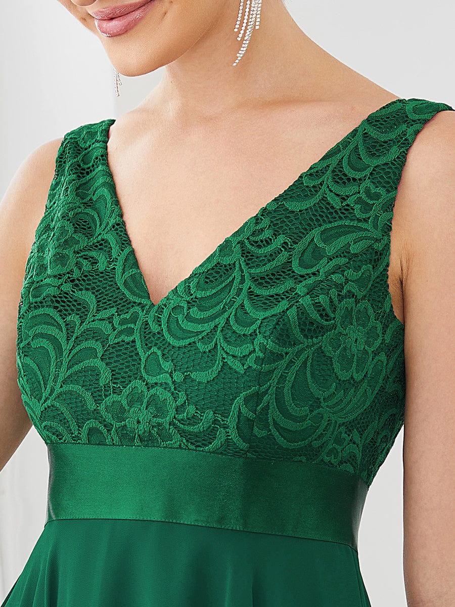 Stunning V Neck Lace Chiffon Bridesmaid Dress #color_Dark Green