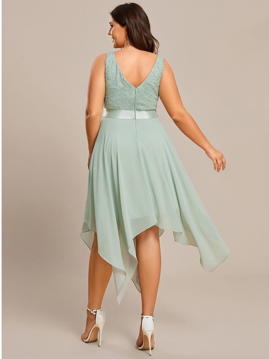 Stunning V Neck Lace Chiffon Bridesmaid Dress #color_Mint Green