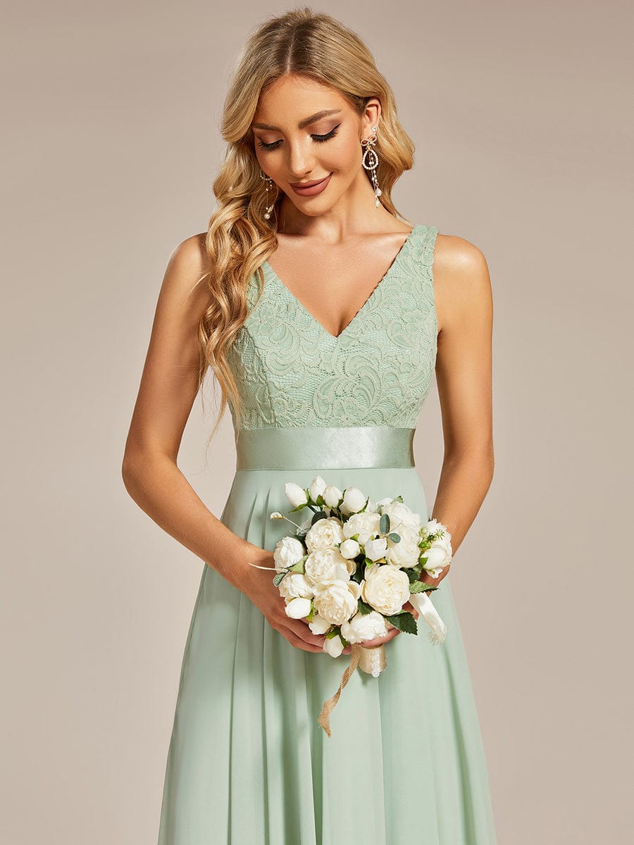 Stunning V Neck Lace Chiffon Bridesmaid Dress #color_Mint Green