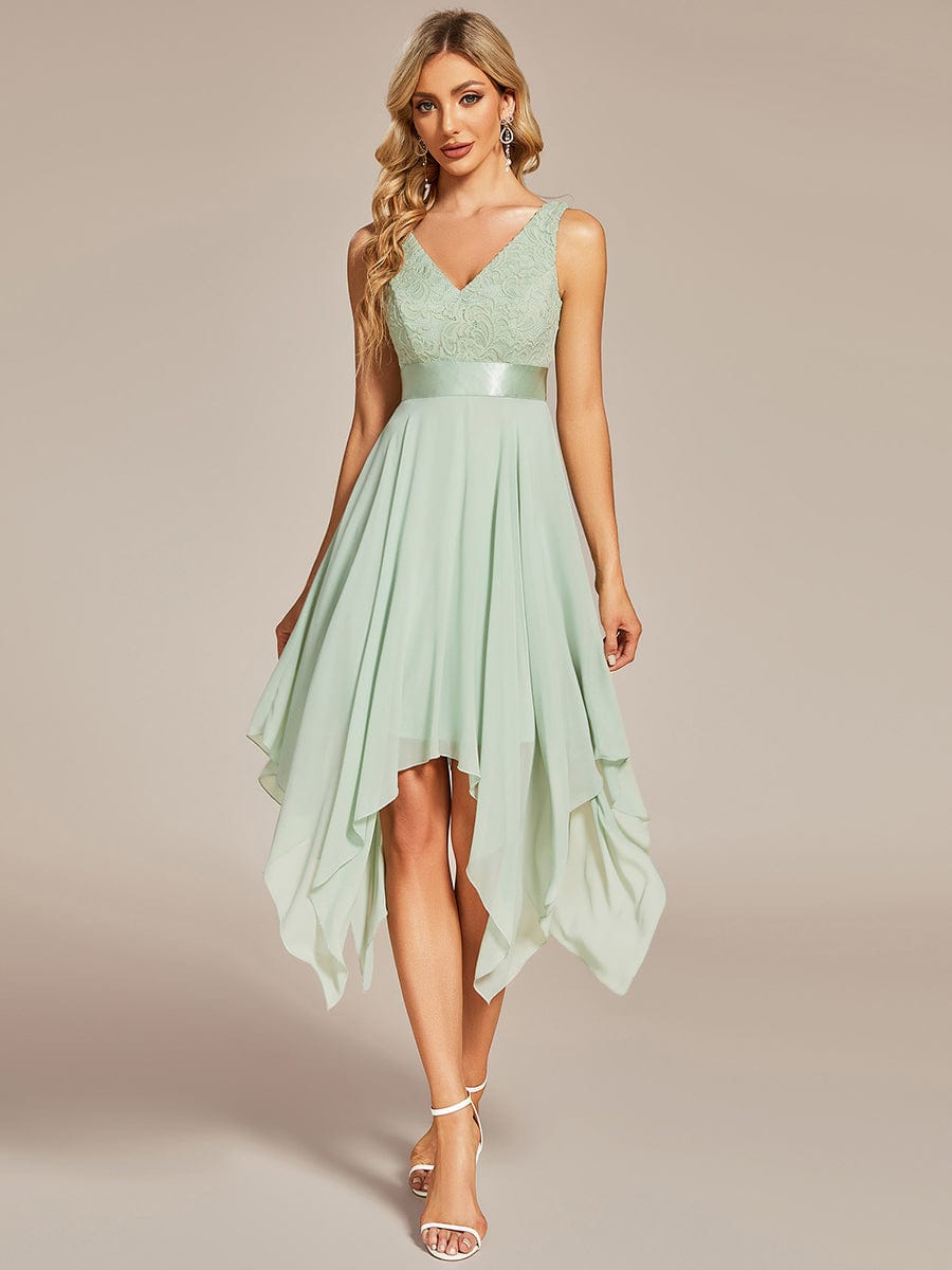 Custom Size Stunning V Neck Lace Chiffon Bridesmaid Dress #color_Mint Green