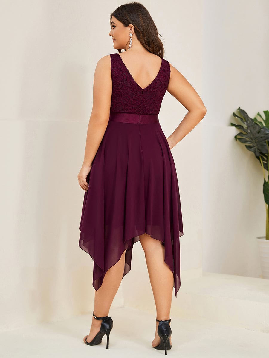 Stunning V Neck Lace Chiffon Bridesmaid Dress #color_Mulberry