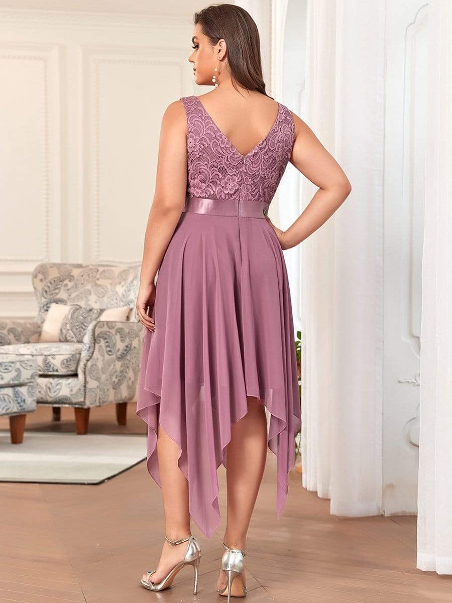 Stunning V Neck Lace Chiffon Bridesmaid Dress #color_Purple Orchid