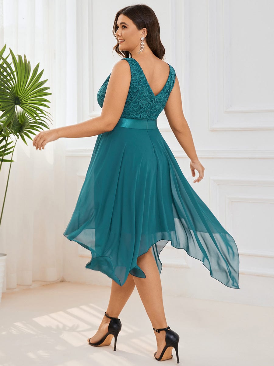 Stunning V Neck Lace Chiffon Bridesmaid Dress #color_Teal