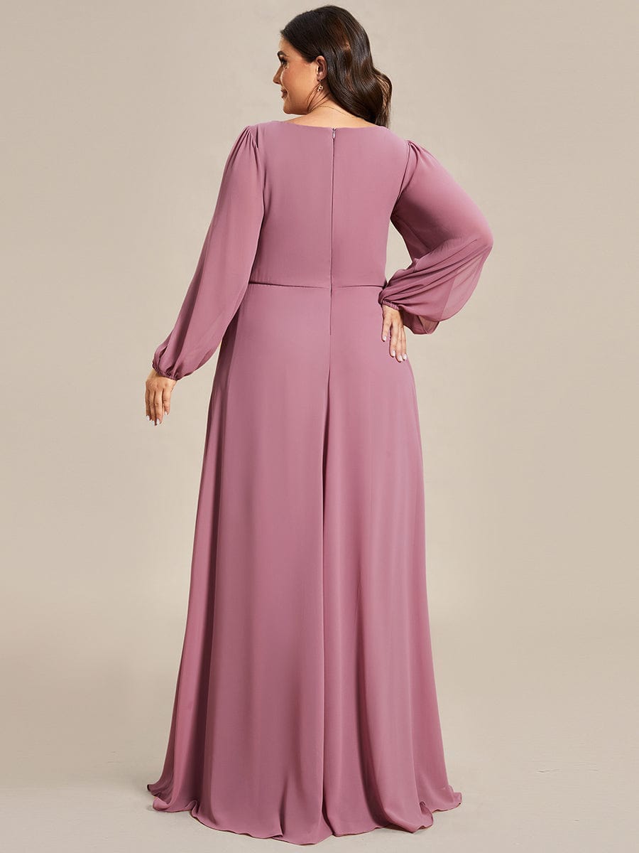 Custom Size Lantern Long Slit Sleeve Deep V Applique Maxi Evening Dress #color_Purple Orchid