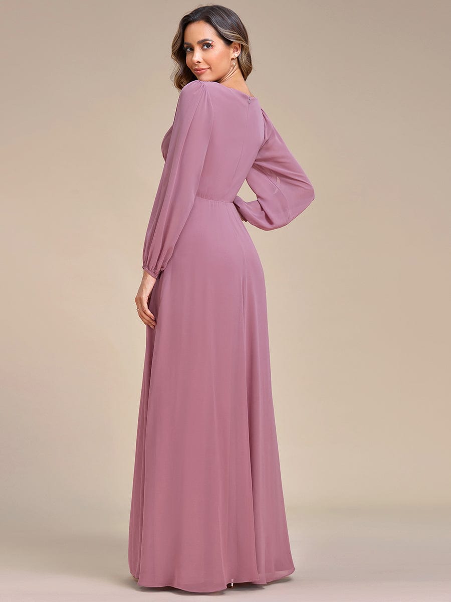 Lantern Long Slit Sleeve Deep V Applique Maxi Evening Dress #color_Purple Orchid