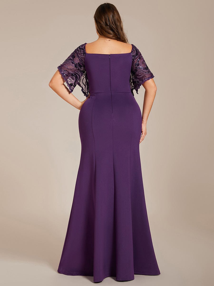 Custom Size Sexy Maxi V Neck Bodycon Party Dress with Flare Sleeves #color_Dark Purple