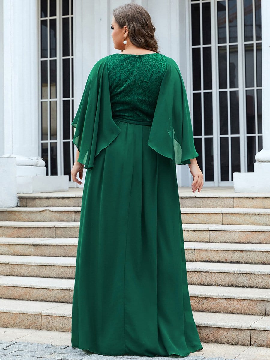 Elegant Deep V Neck Chiffon Maxi Dress in Dark Green #color_Dark Green