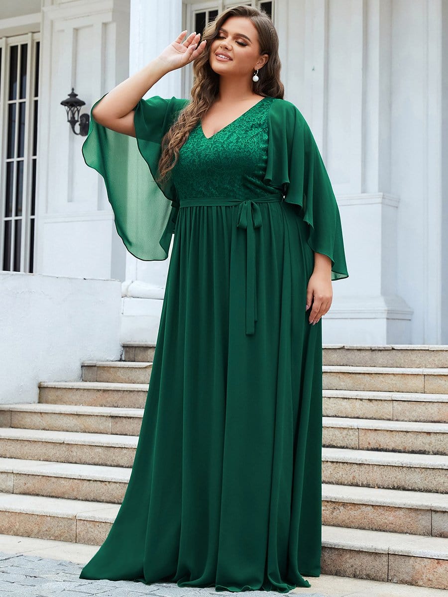 Elegant Deep V Neck Chiffon Maxi Dress in Dark Green #color_Dark Green