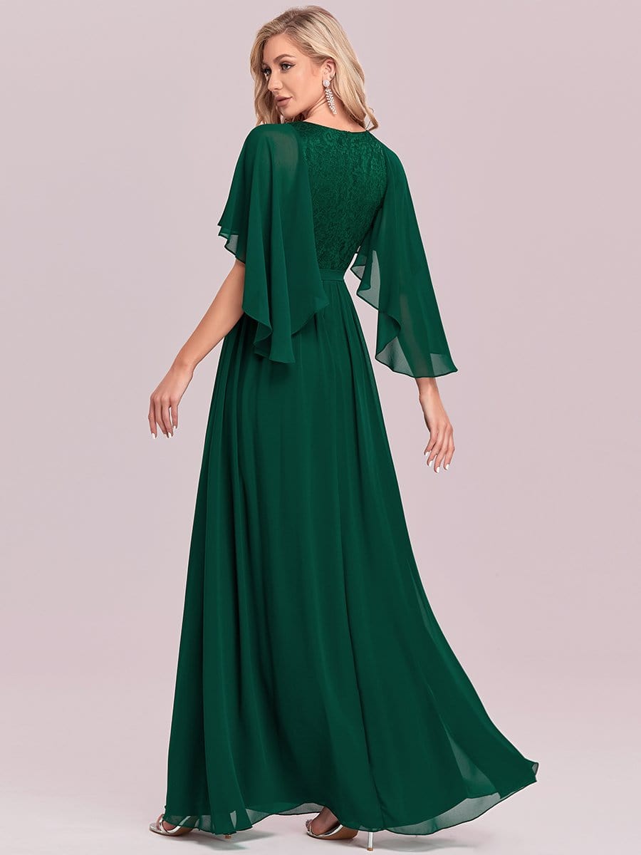 Elegant Deep V Neck Chiffon Maxi Dress in Dark Green #color_Dark Green