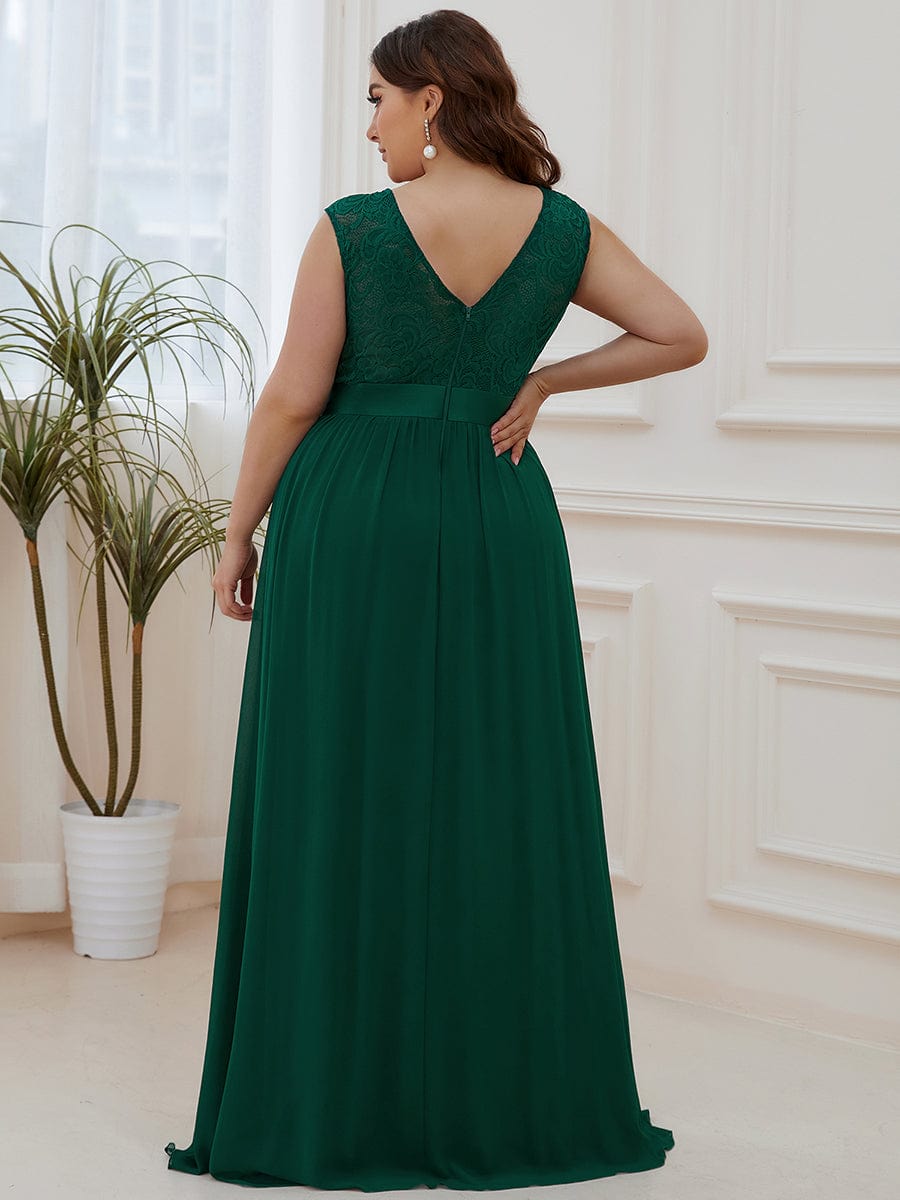 Round Neck Lace Bodice Dress in Dark Green #color_Dark Green