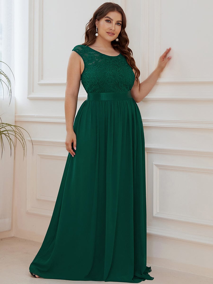 Round Neck Lace Bodice Dress in Dark Green #color_Dark Green