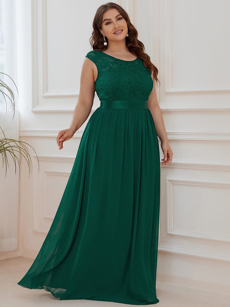 Round Neck Lace Bodice Dress in Dark Green #color_Dark Green