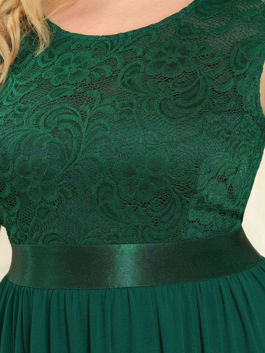 Round Neck Lace Bodice Dress in Dark Green #color_Dark Green