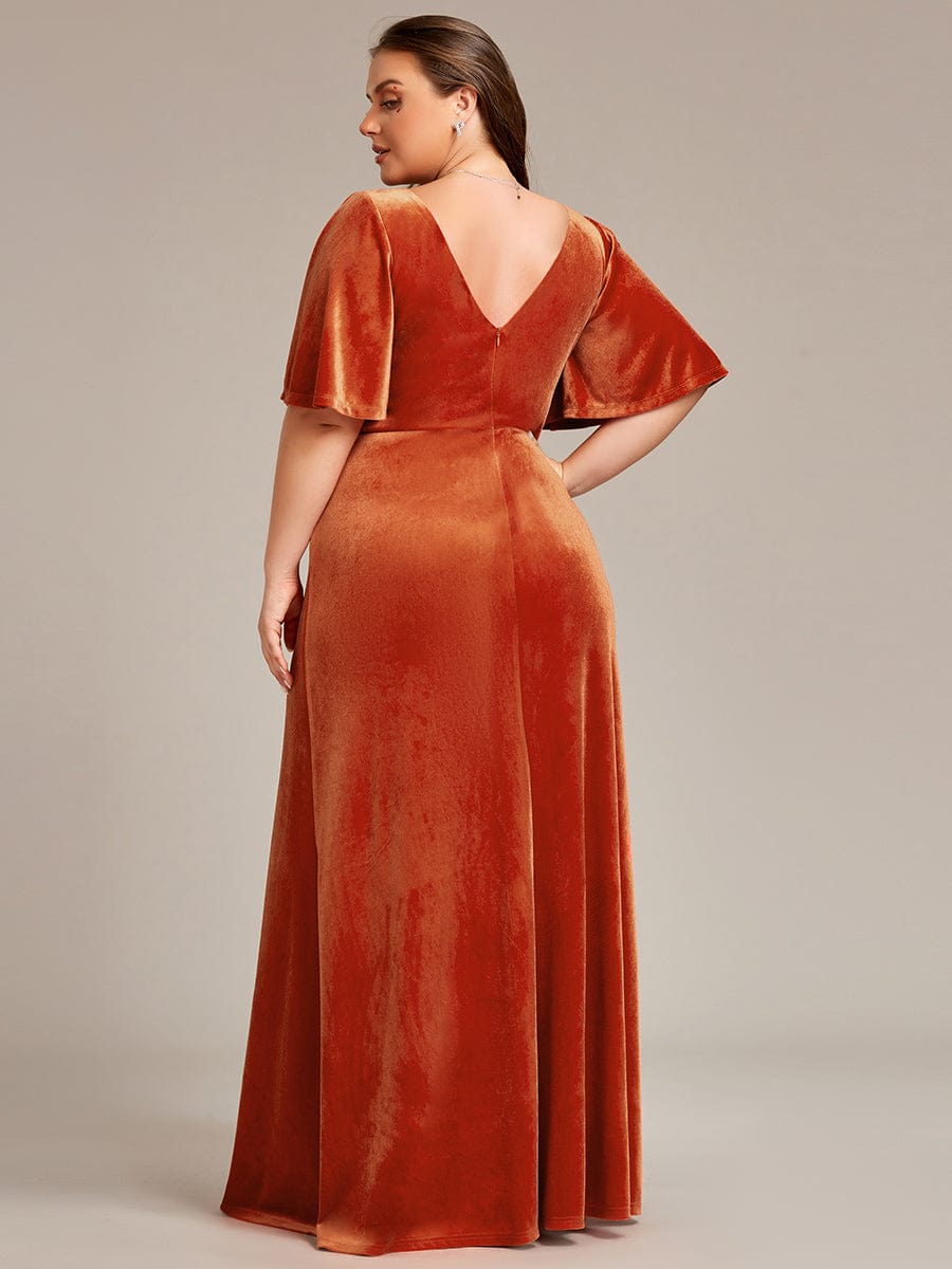 Custom Size Elegant Double V Neck Velvet Bridesmaid Dress #color_Burnt Orange