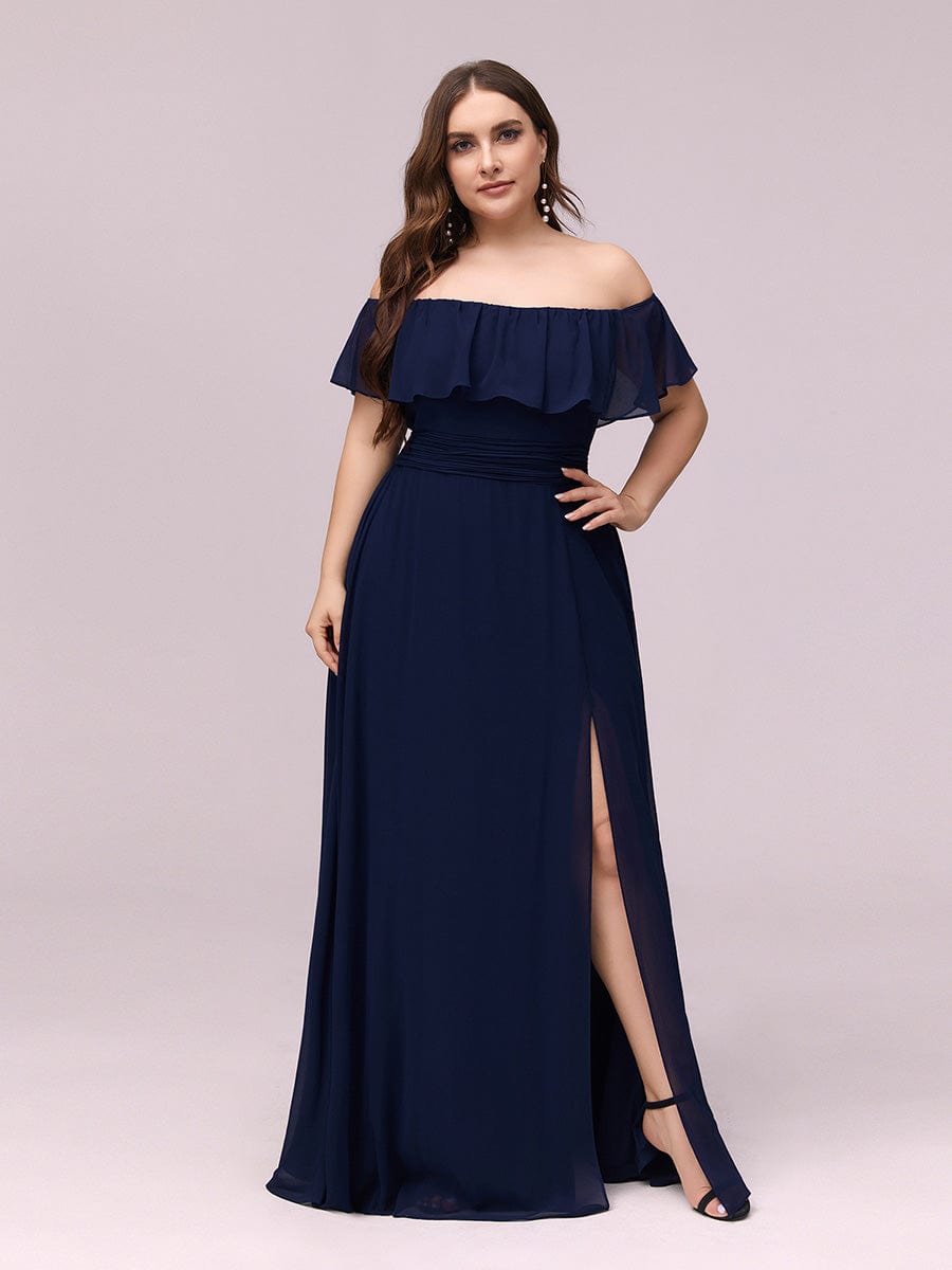 Navy Chiffon Bridesmaid Dresses #style_EP00968NB