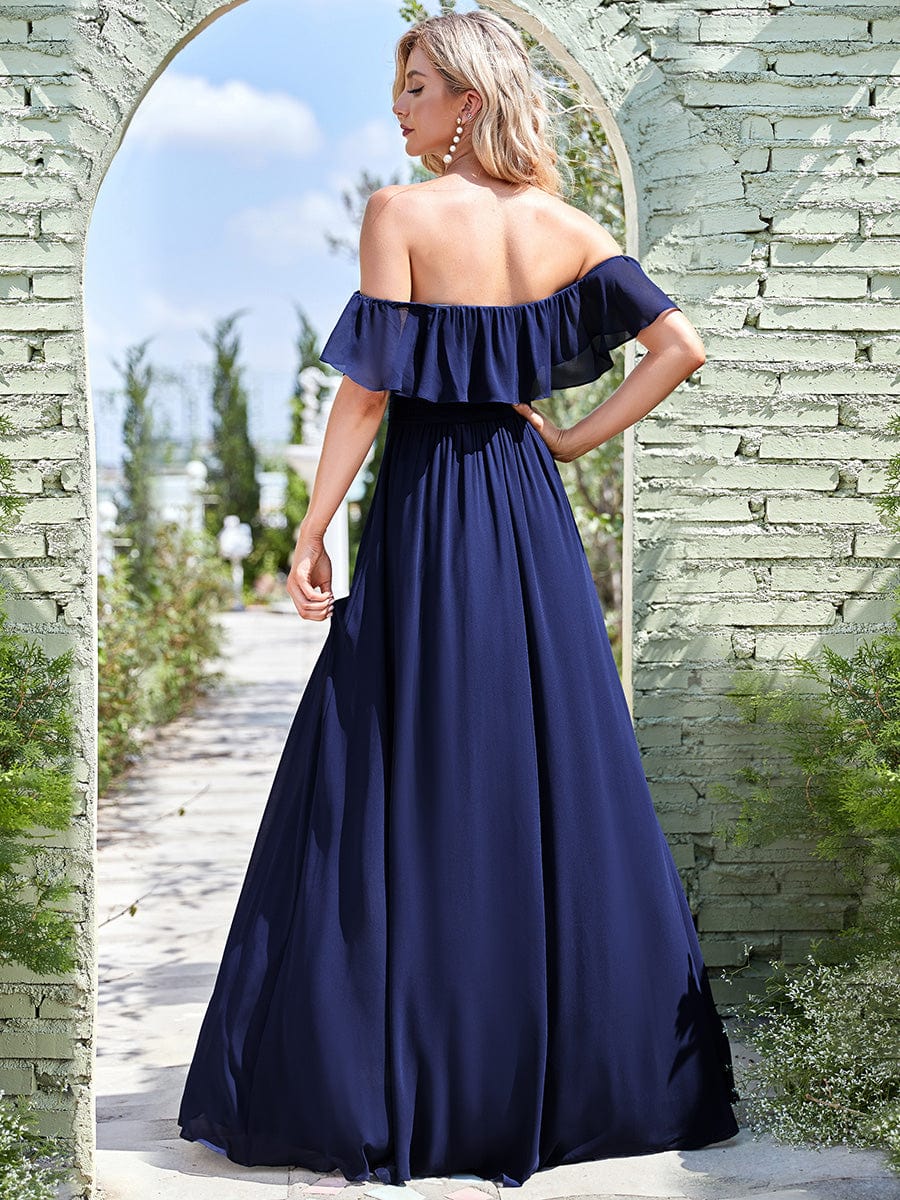 Navy Chiffon Bridesmaid Dresses #style_EP00968NB