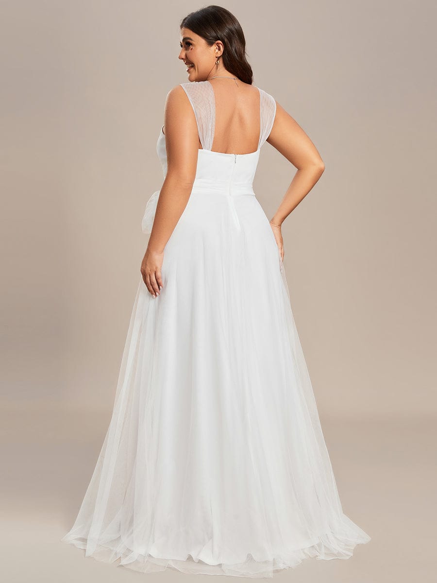 Plus Size Maxi Long Double V Neck Tulle Bridesmaid Dresses #color_Cream